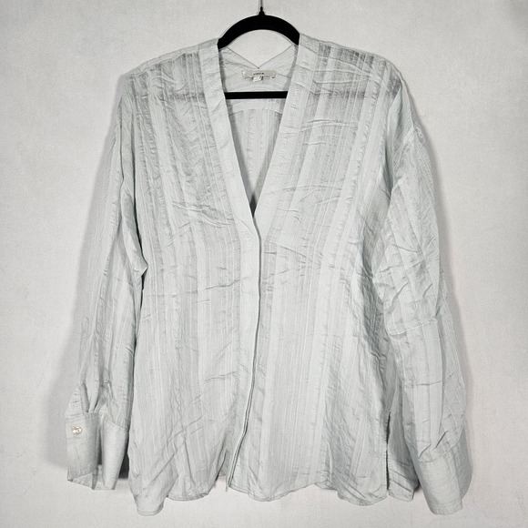 Vince Tops - Vince Top Women's L Mint Drapey Striped V-Neck Long Sleeve Hidden Button Flowy